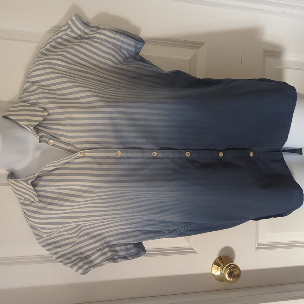 Madewell Dip Dyed Central Shirt Button Down Blue Stripe 100% Cotton